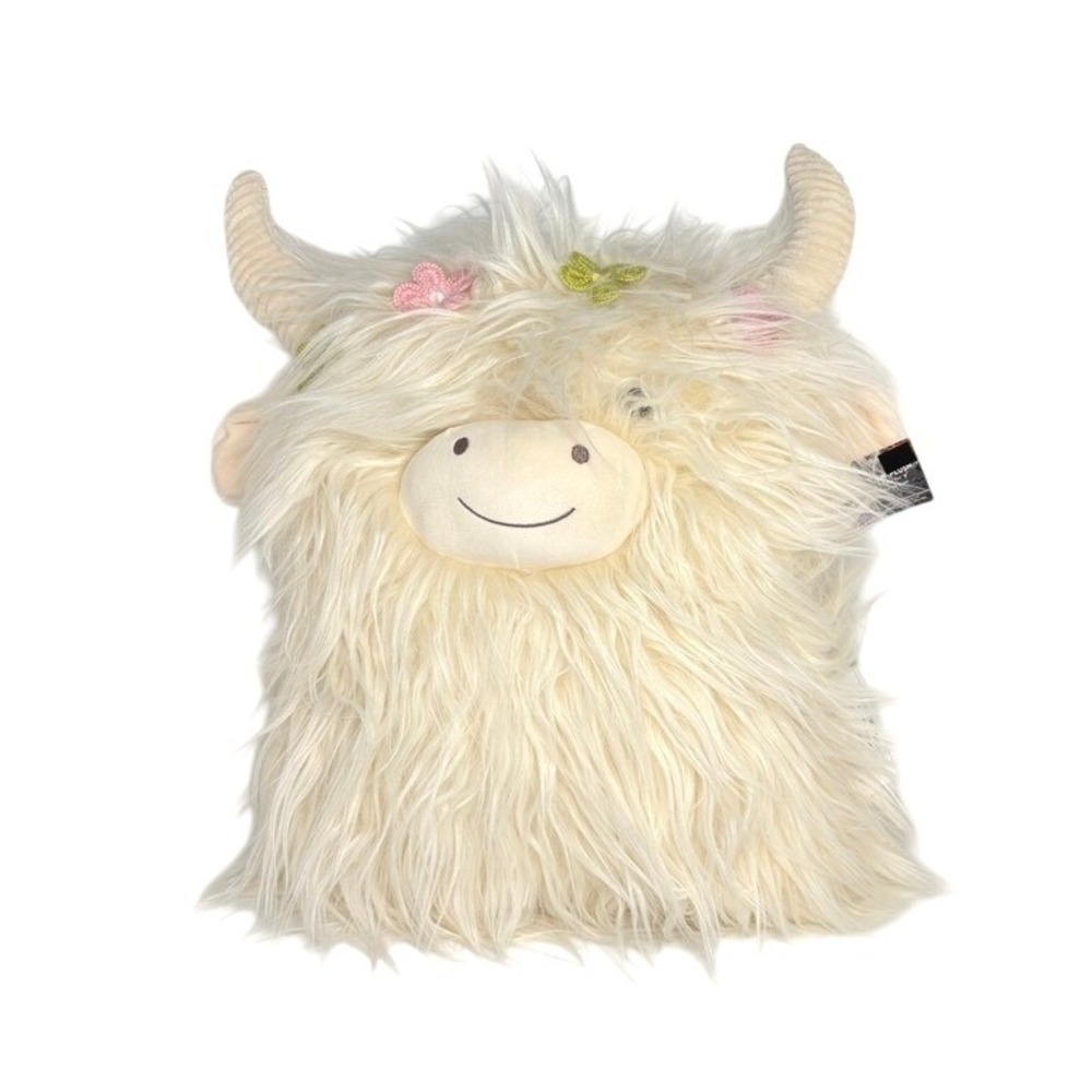 Hobby Lobby Long Hair Highland Cow Large Stuffed Animal Bed Pillow Cream Plush